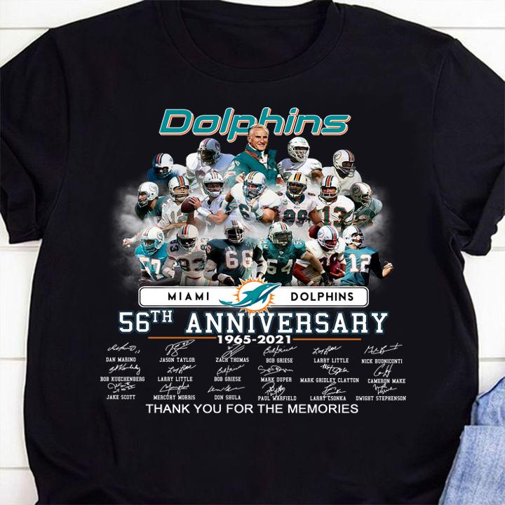 Miami Dolphins 56th anniversary 1965-2021 signatures thank you for the memories t-shirt shirt
