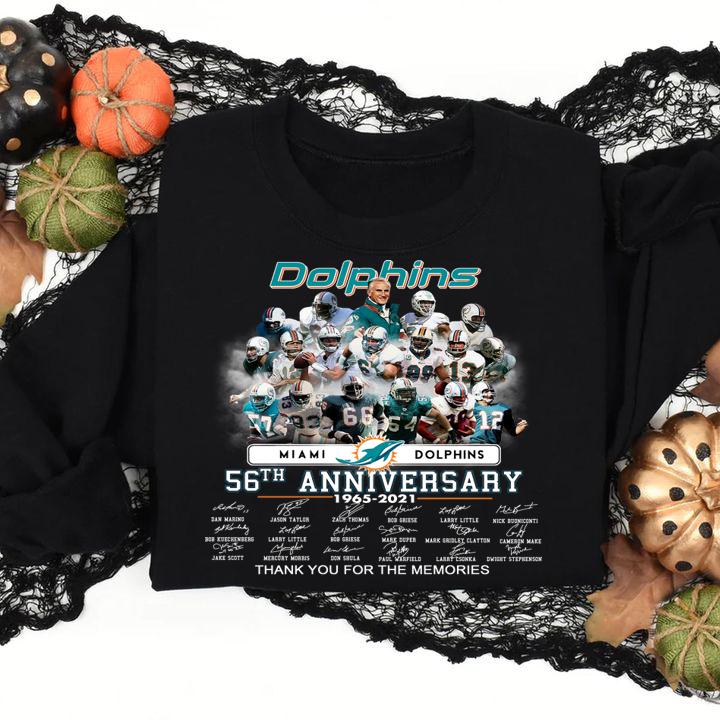 Miami Dolphins 56th anniversary 1965-2021 signatures thank you for the memories t-shirt sweatshirt