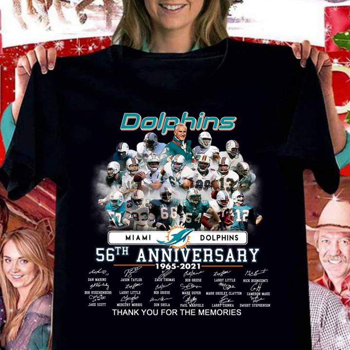 Miami Dolphins 56th anniversary 1965-2021 signatures thank you for the memories t-shirt woman shirt