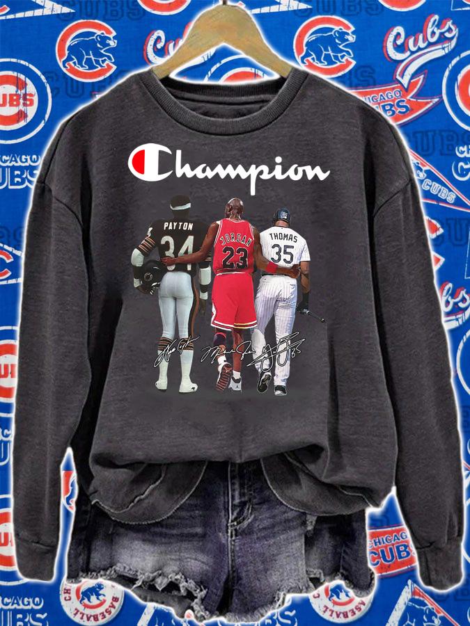 Champion Chicago Bears Walter Payton Chicago Bulls Michael Jordan Chicago White Sox Frank Thomas Signatures t-shirt sweatshirt