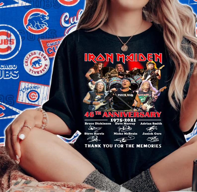 Iron Maiden Band 46th Anniversary 1975-2021 Signed Thank Memories t-shirt woman shirt