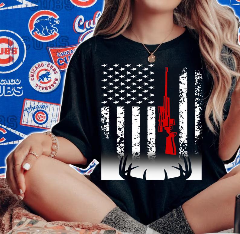 Premium trend Deer Hunting American Flag t-shirt woman shirt
