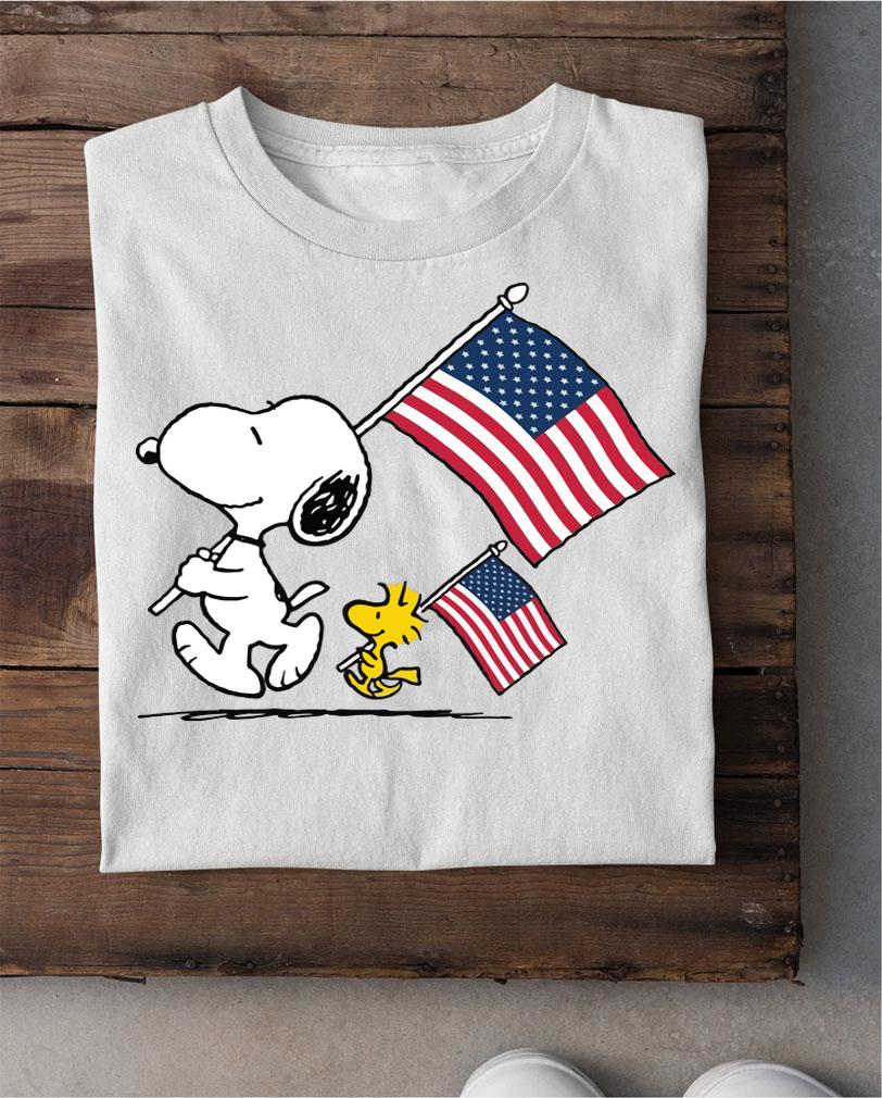 Snoopy and Woodstock holding American flag 4th of july t-shirt shirt