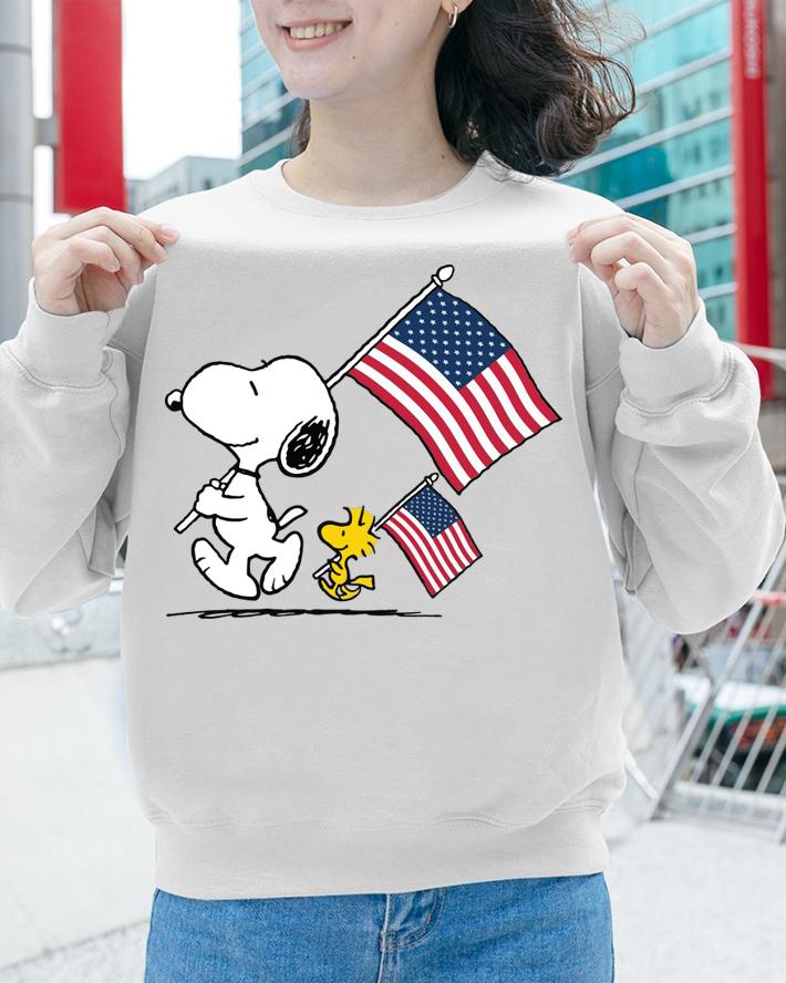 Snoopy and Woodstock holding American flag 4th of july t-shirt sweatshirt