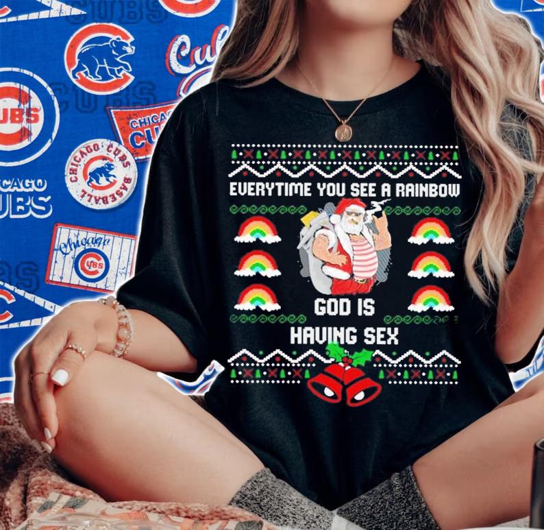 Everytime You See A Rainbow God Is Ugly Sweater Christmas Shirt t-shirt woman shirt