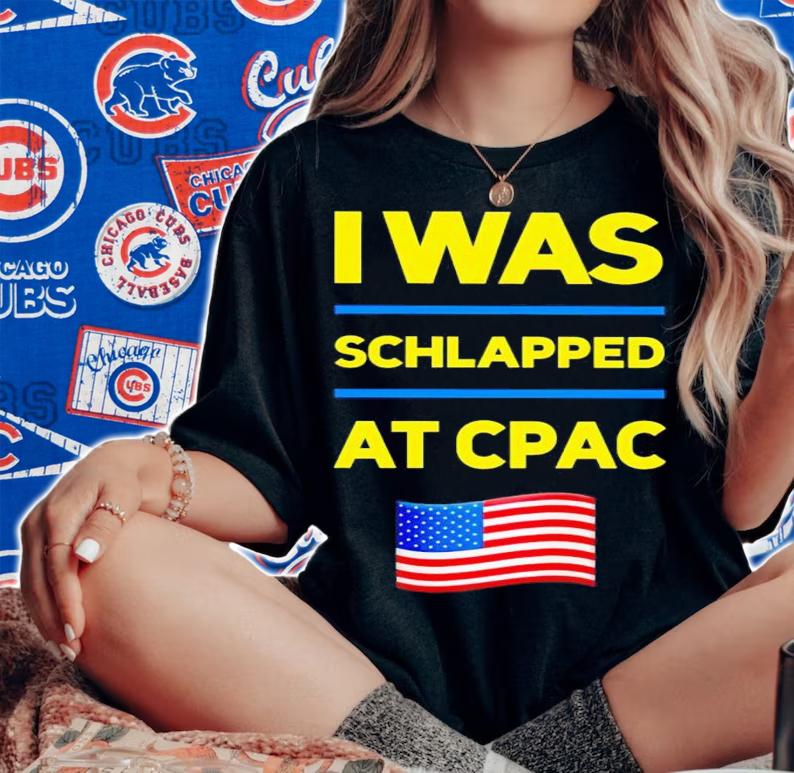 I was schlapped at cpac USA flag t-shirt woman shirt