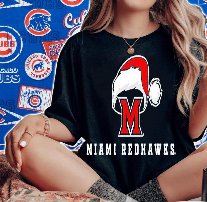 Miami RedHawks Logo with Santa Hat shirt t-shirt woman shirt