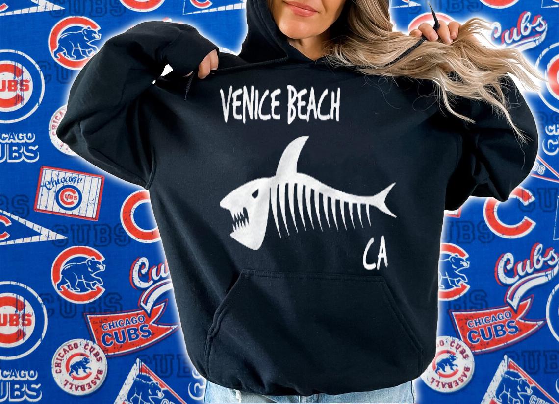 Venice Beach Ca California Shark Skeleton White Print Pullover Shirt hoodie