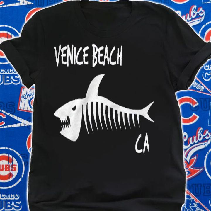Venice Beach Ca California Shark Skeleton White Print Pullover Shirt shirt