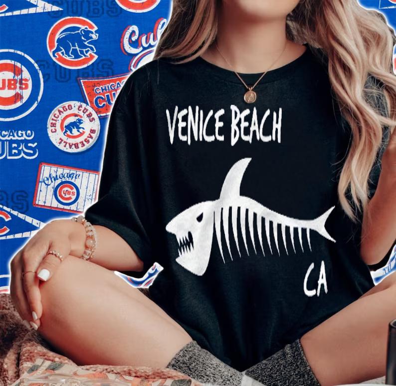Venice Beach Ca California Shark Skeleton White Print Pullover Shirt woman shirt