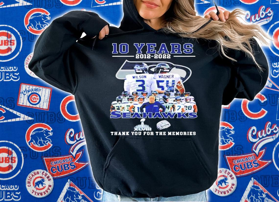Seattle Seahawks 10 Years 2012-2022 Russell Wilson And Bobby Wagner Signatures Thank You For The Memories Shirt
