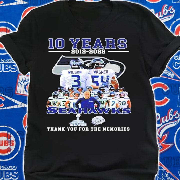 Seattle Seahawks 10 Years 2012-2022 Russell Wilson And Bobby Wagner Signatures Thank You For The Memories Shirt