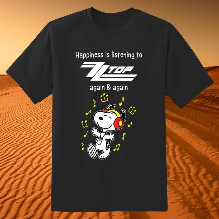 Personalised Snoopy Happiness Is Listening To Zz Top Rock Band T-Shirt