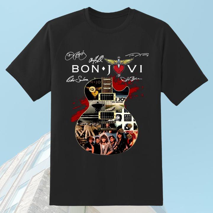 Bon Jovi Rock Band Guitar Signed T-Shirt