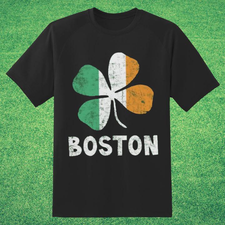 Boston Ireland Irish Flag St. Patricks Day Four Leaf Clover T-Shirt