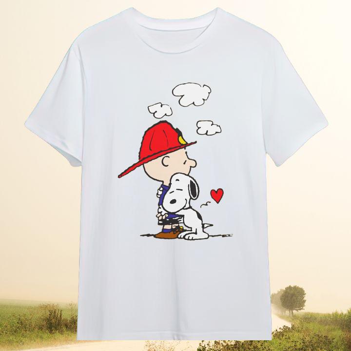 Peanuts Firefighter Snoopy Hug Charlie Brown T-Shirt
