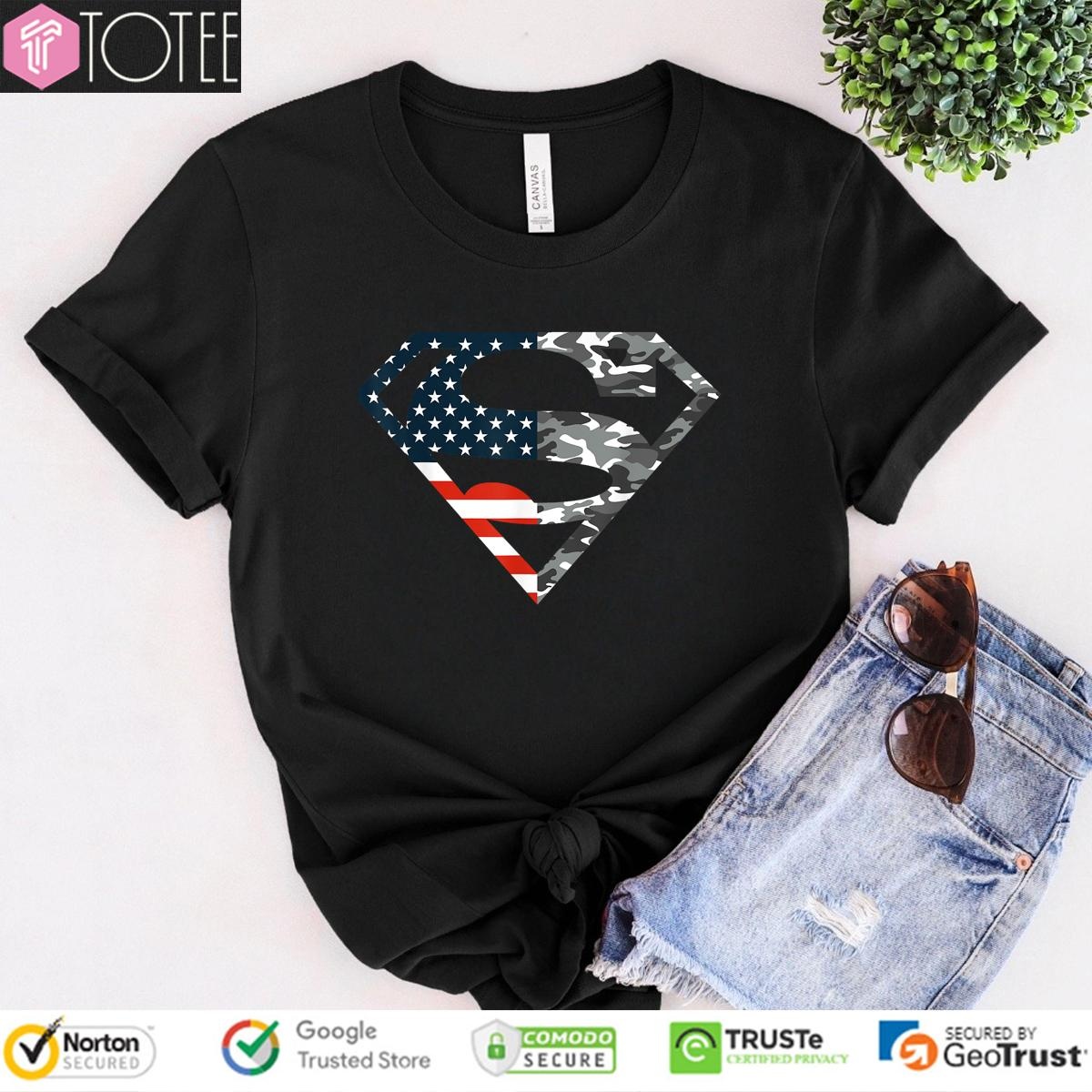 Superman Camo Logo American Flag 4Th Of July T-shirt