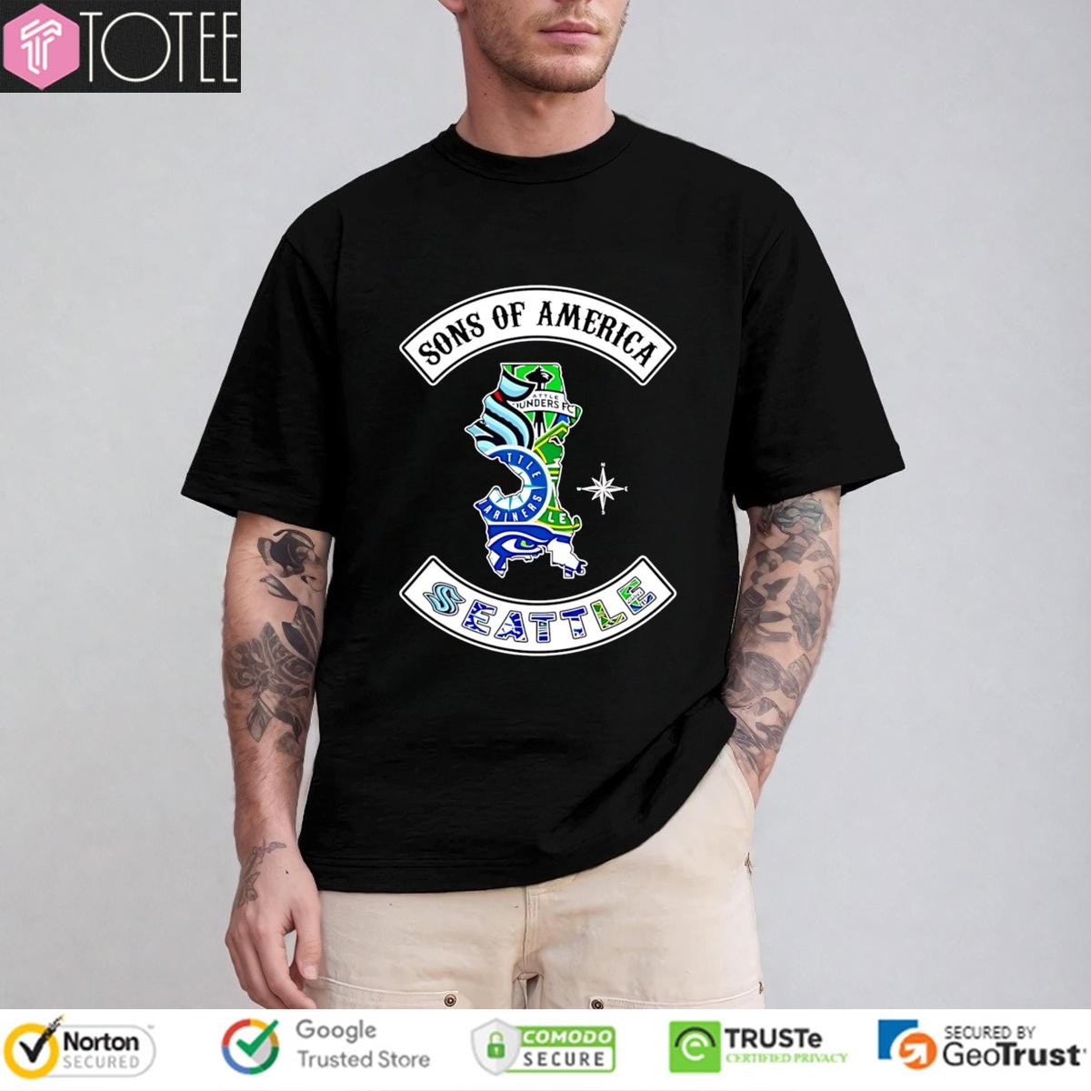 Sons Of America Seattle Sports Teams Parody Sons Of Anarchy Logo T-shirt