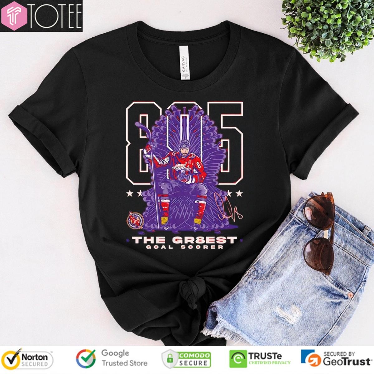 Washington Capitals Alex Ovechkin 895 The Gr8Est Goal Scorer Hockey Throne Signature T-shirt