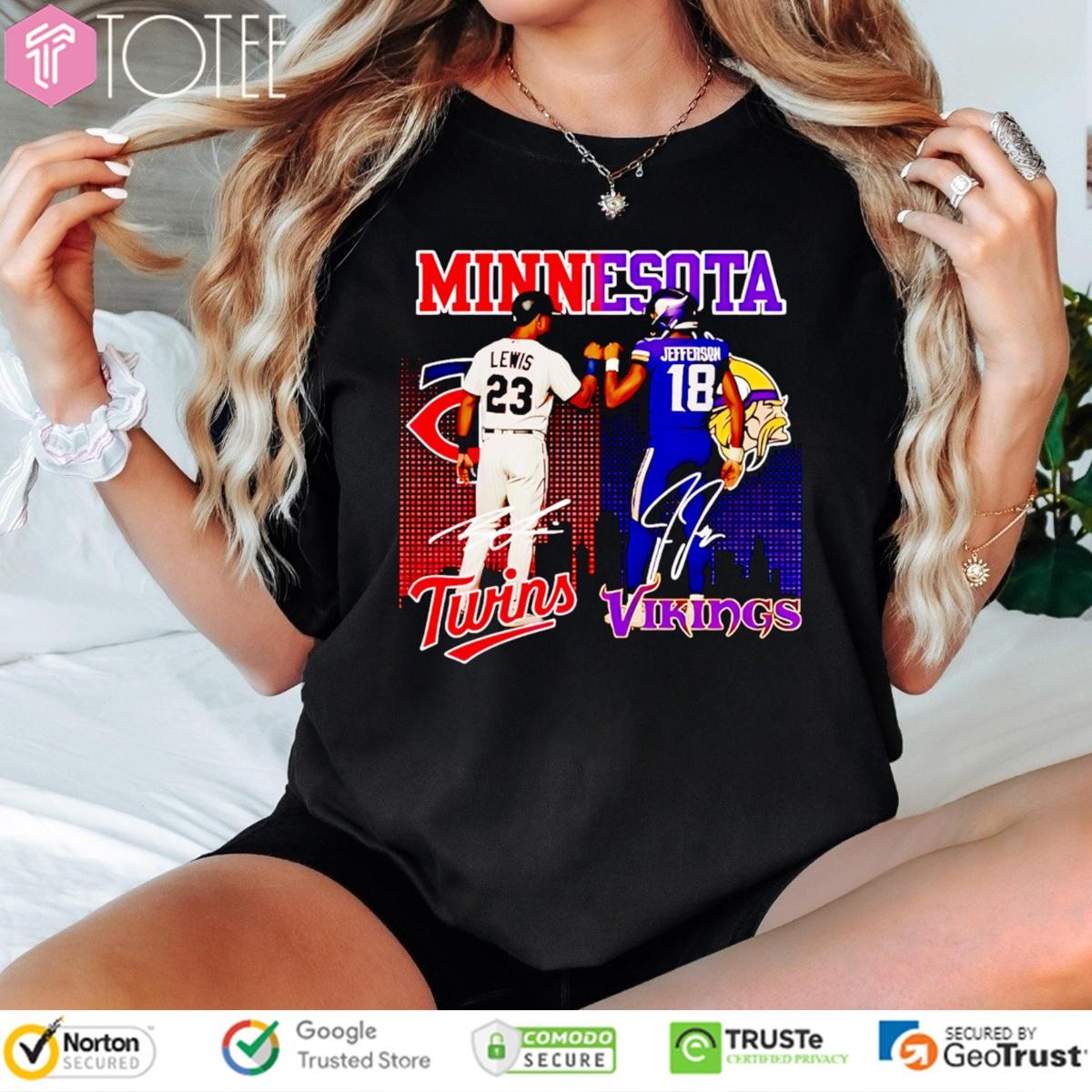 Minnesota Sports Teams Twins And Vikings Lewis And Jefferson Signatures T-shirt