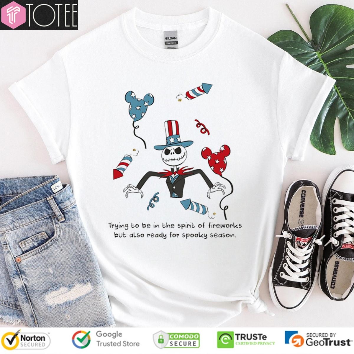 Jack Skellington Trying To Be In The Spirit Of Fireworks T-shirt